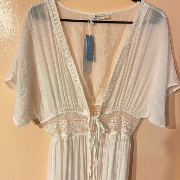 Cupshe Elegant White Women's Swim Lacey Kimono Boho Beach Cover-Up One Size - Picture 4 of 16